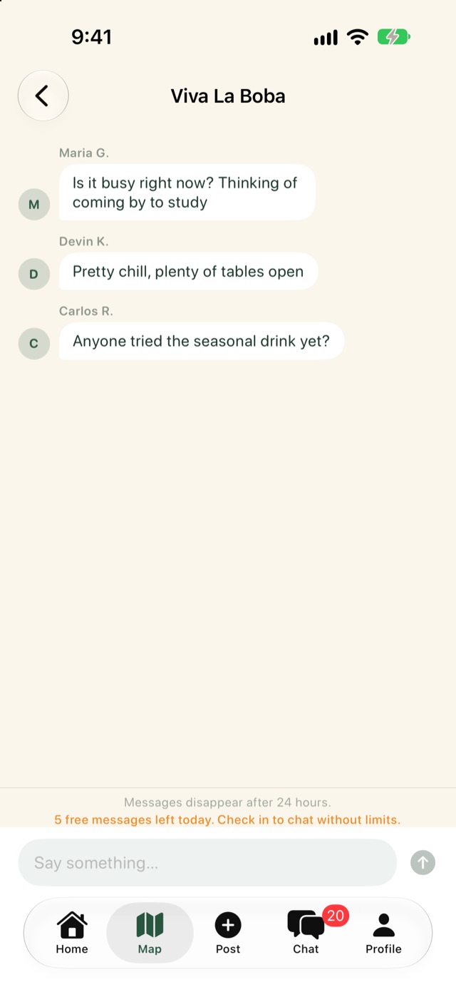 A shop chat with questions about how busy it is